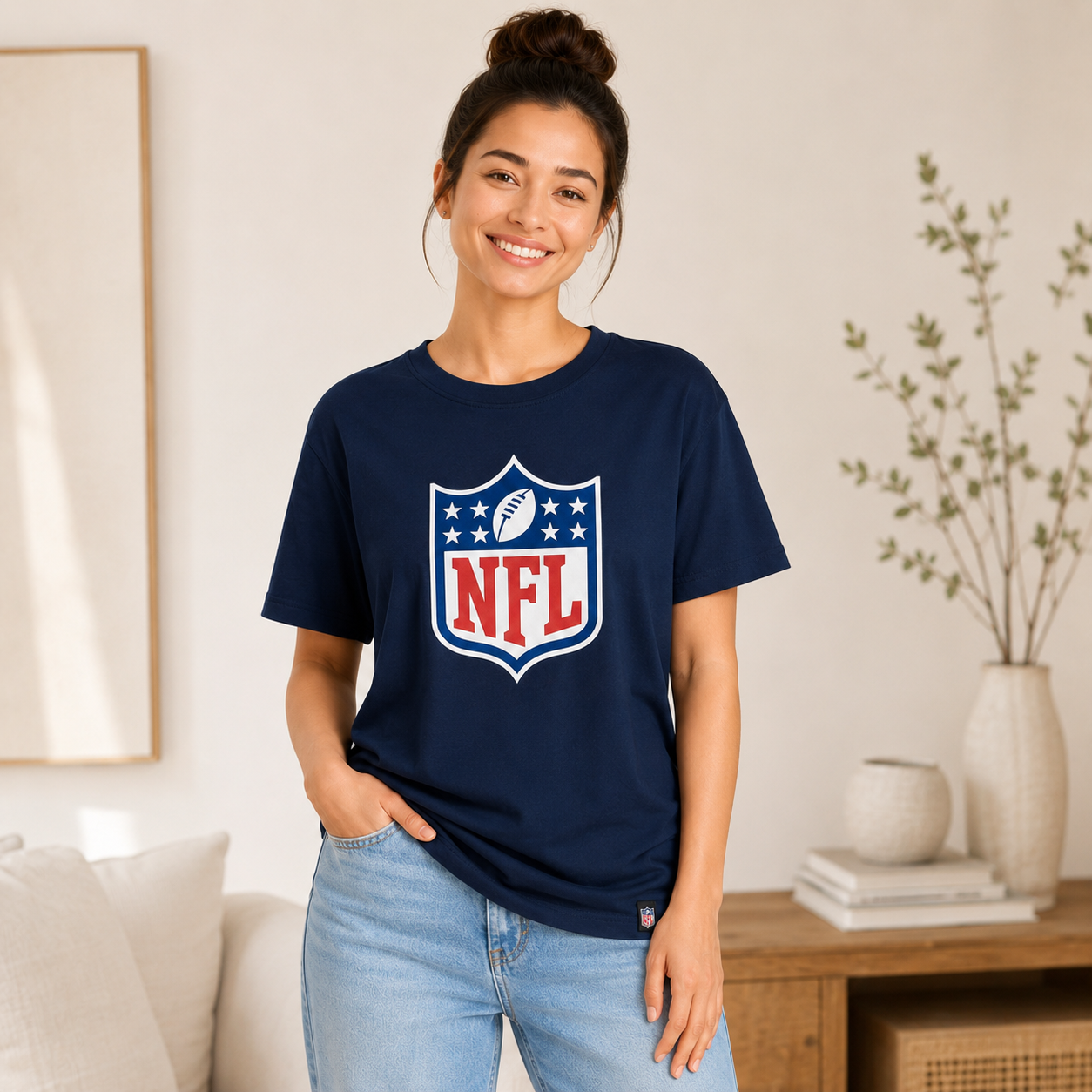 تیشرت یونیسکس آستین کوتاه NFL با فرم راحت در رنگ سرمه‌ای