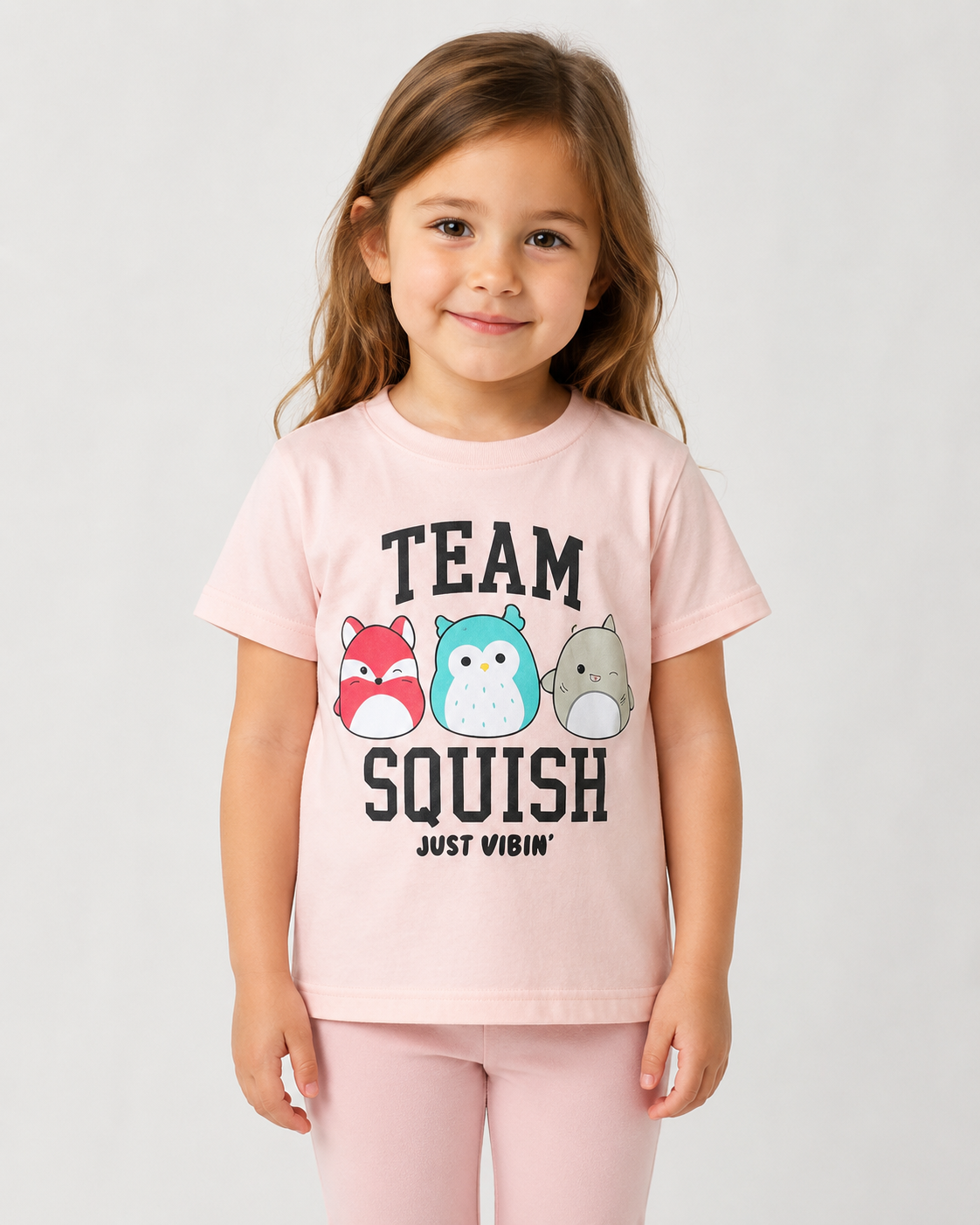 تیشرت دخترانه طرح Team Squish رنگ صورتی روشن