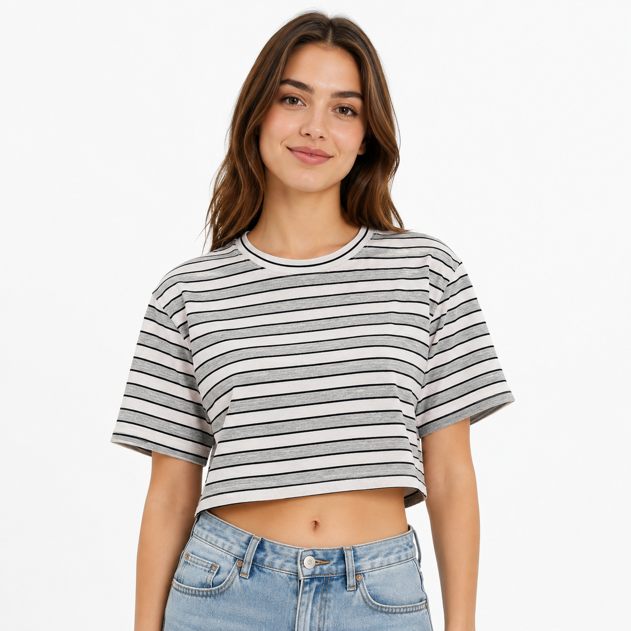 کراپ زنانه راه‌راه H&M آستین کوتاه