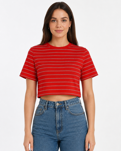 کراپ زنانه H&M قرمز راهراه سایز XL