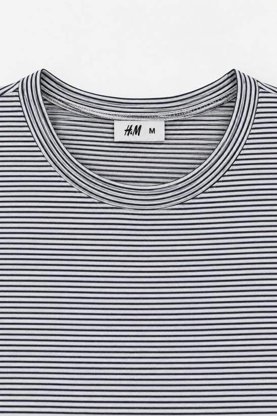 کراپ زنانه راهراه ریز اچ اند ام H&M مدل آزاد یقه گرد